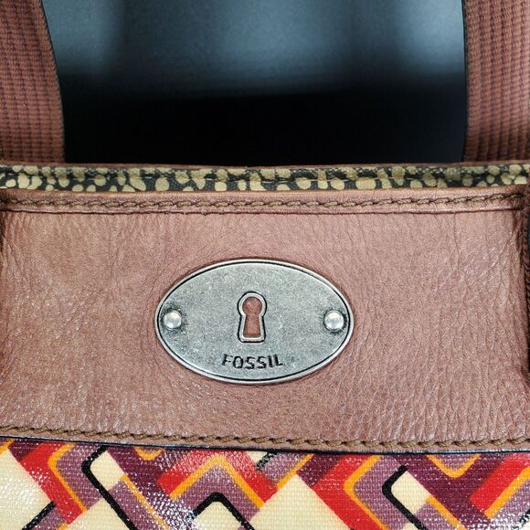 Fossil Key-Per Orange Canvas Tote Shoulder Bag Geometric Print - Picture 5 of 10